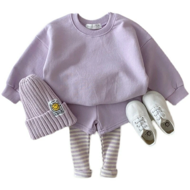 Baby suit candy color round collar French loop fake two pairs of pants