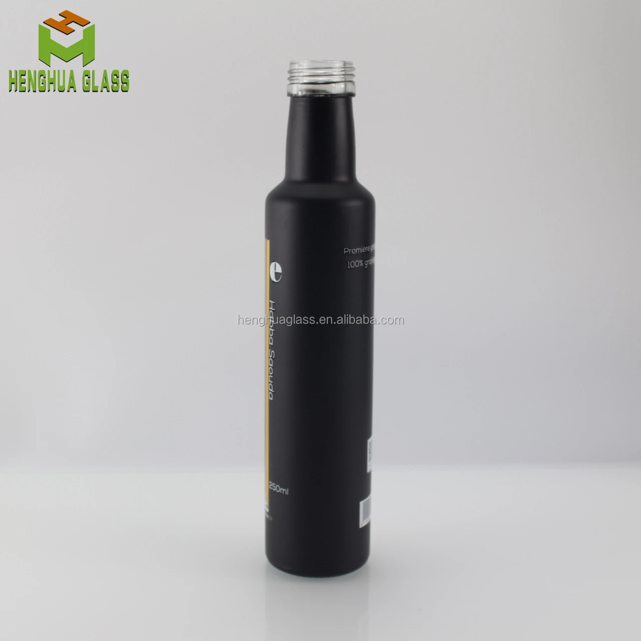 Custom logo 250ml Frosted Matt Black Olive Oil Glass Bottle 25cl Round Glass Cooking Oil Bottle with Black Plastic Cap