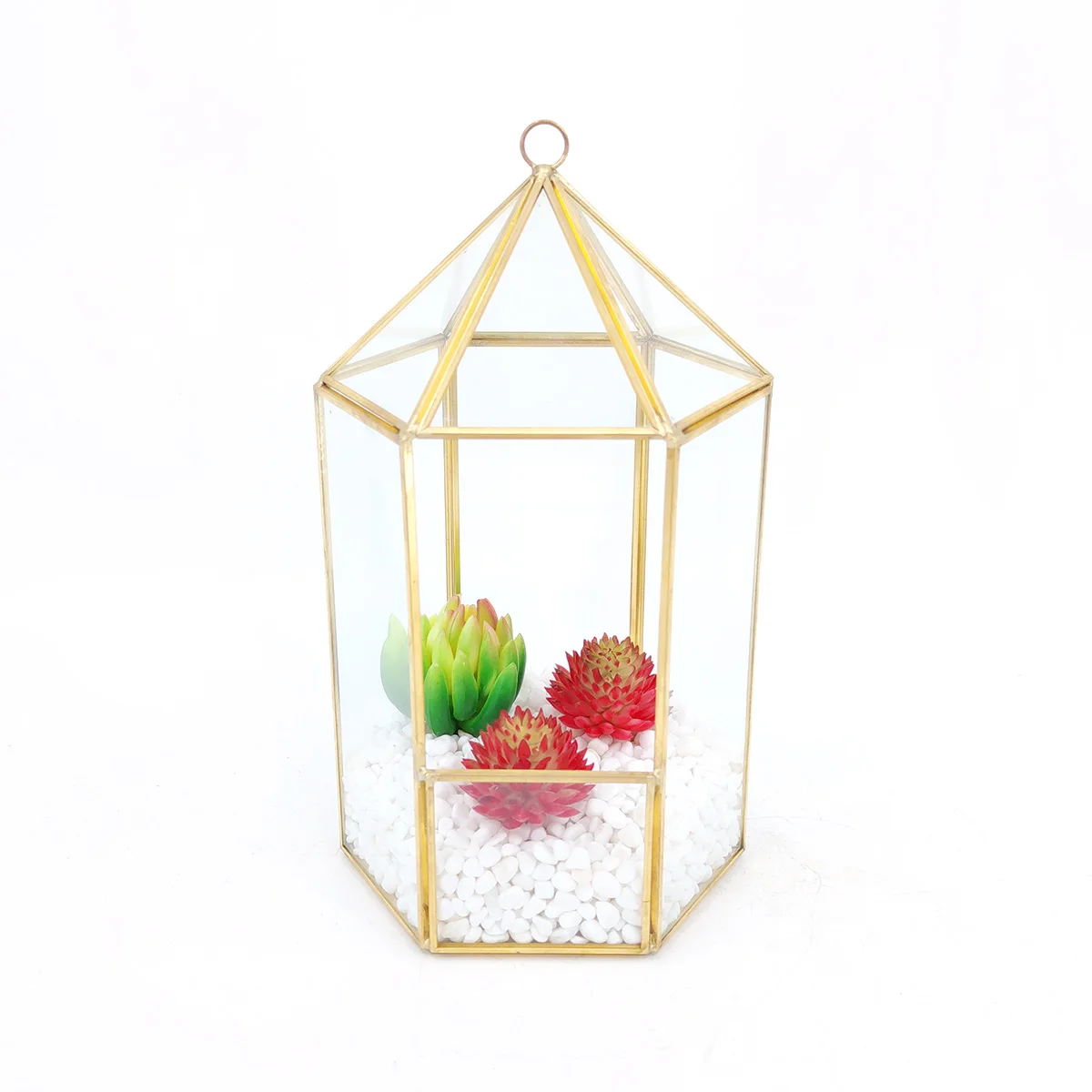 Wholesale custom made diy gold geometric glass terrarium centerpiece card box bulk terrarium miniature garden decoration