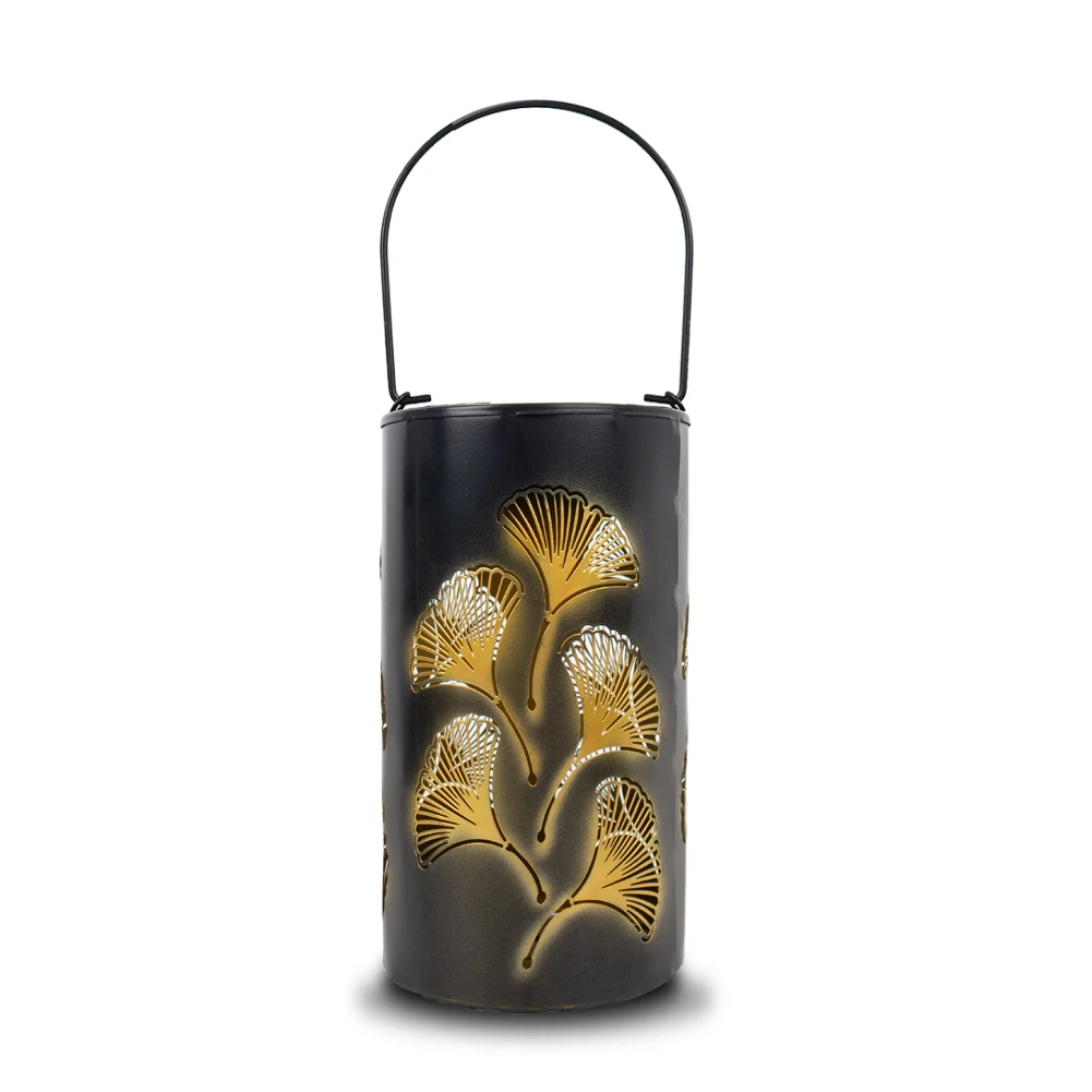 Metal Solar Lantern, Hollow Apricot Leaf  for Indoor and Outdoor  Courtyard Balcony