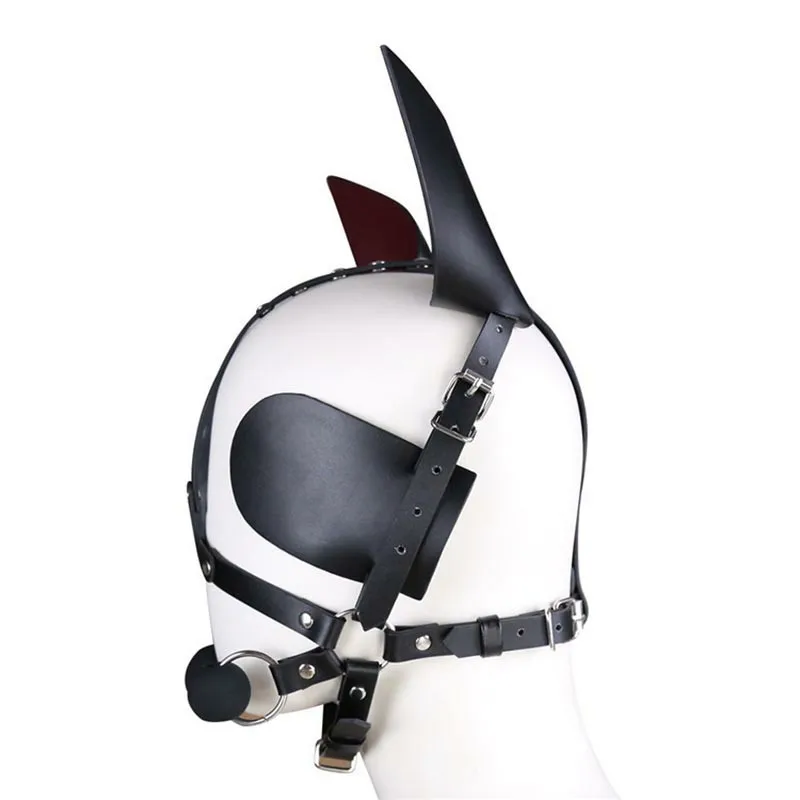 Free Custom Box - Bdsm Cosplay Role Play Clothing High Quality Pu Leather Pony Girl Harness Headpiece With Ear Eye Mask Slave