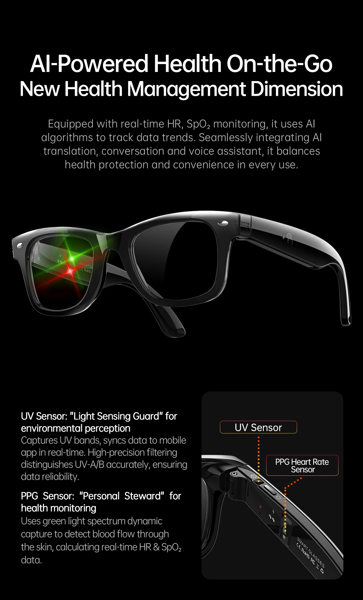 If you are searching for a supplier of a product with perfect quality control and highly competitive prices, which gives you an advantage in expanding your local market, then contact us now! Competitive suppliers of W300 AI Smart Glasses UV Protection AI Translation Heart Rate Health Monitoring Step Count Outdoor Sunglasses Smart Wearable Headset