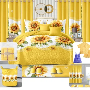 Wholesale king Size Bed Sheets Bedding Set 26pieces Quilt Bedspread Set with Curtains