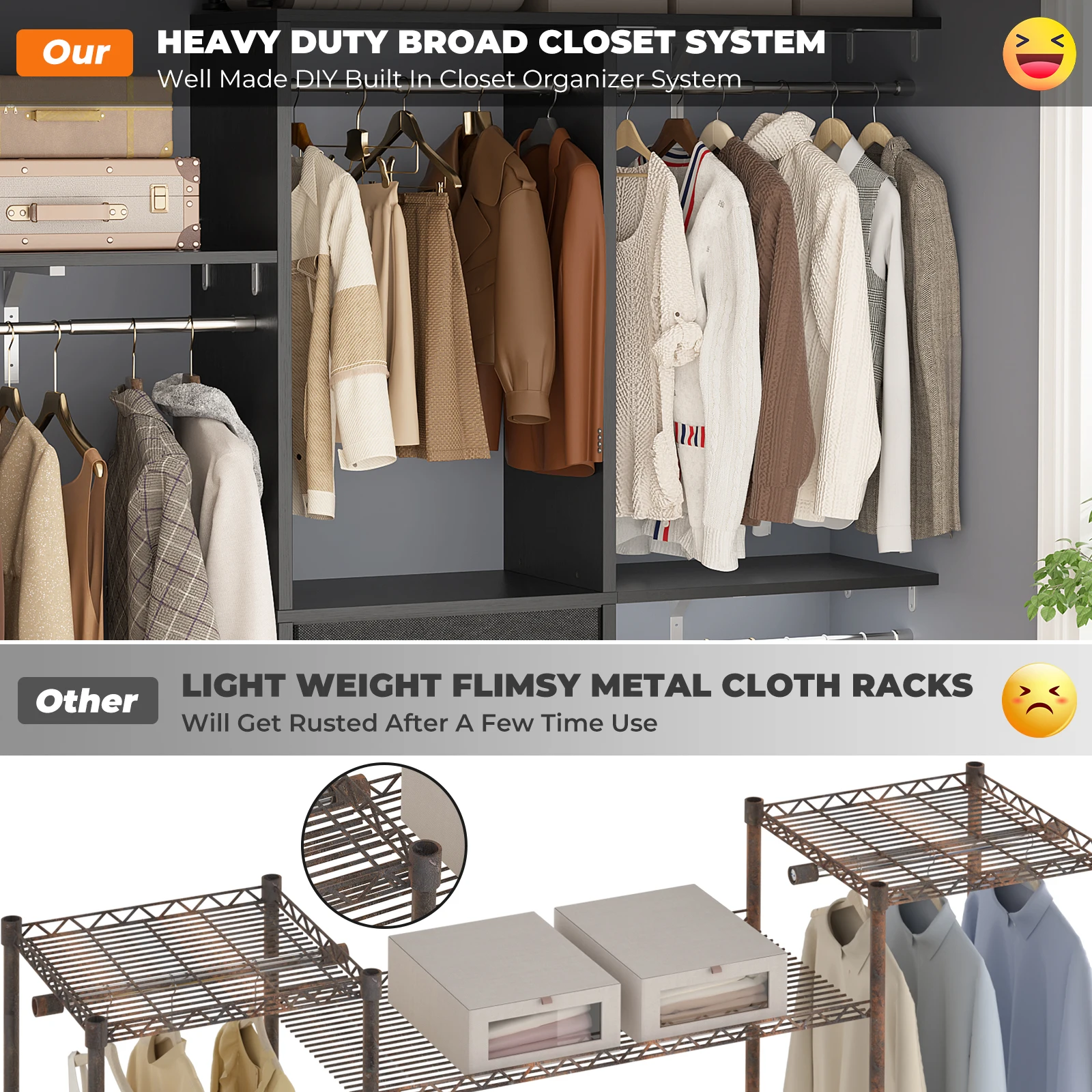 5FT Freestanding Walk in Closet Organizer System 60 Inches DIY with 3 ...