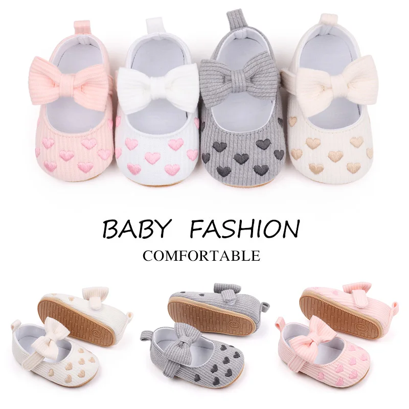 Heart Embroidery Design Baby Girl Shoes Anti-slip TPR Outsole Prewalker Baby Shoes for Girls supplier