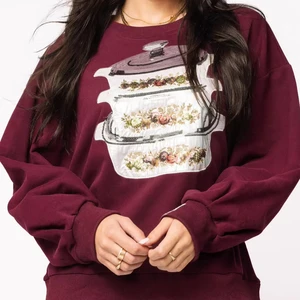 LYG Wholesale Custom New Design Thanksgiving Dinnerware Sequin Pattern Embroidery  Sweatshirt Crewneck Cotton Fashion Sweatshirt