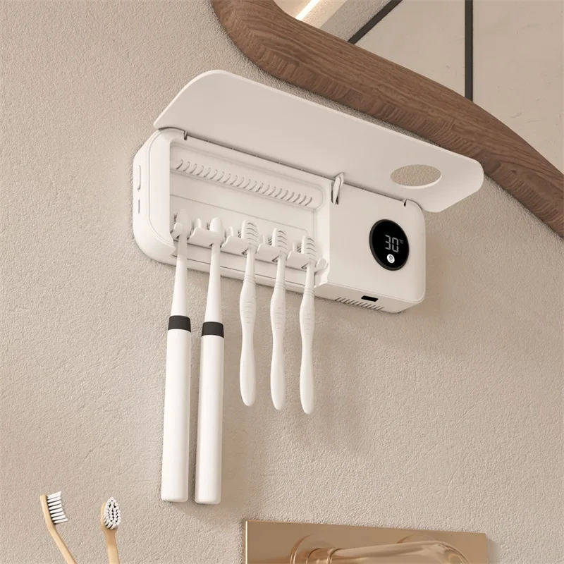 УФ самоочищающийся держатель для электрической зубной щетки в ванную комнату с отображением температуры и сушки