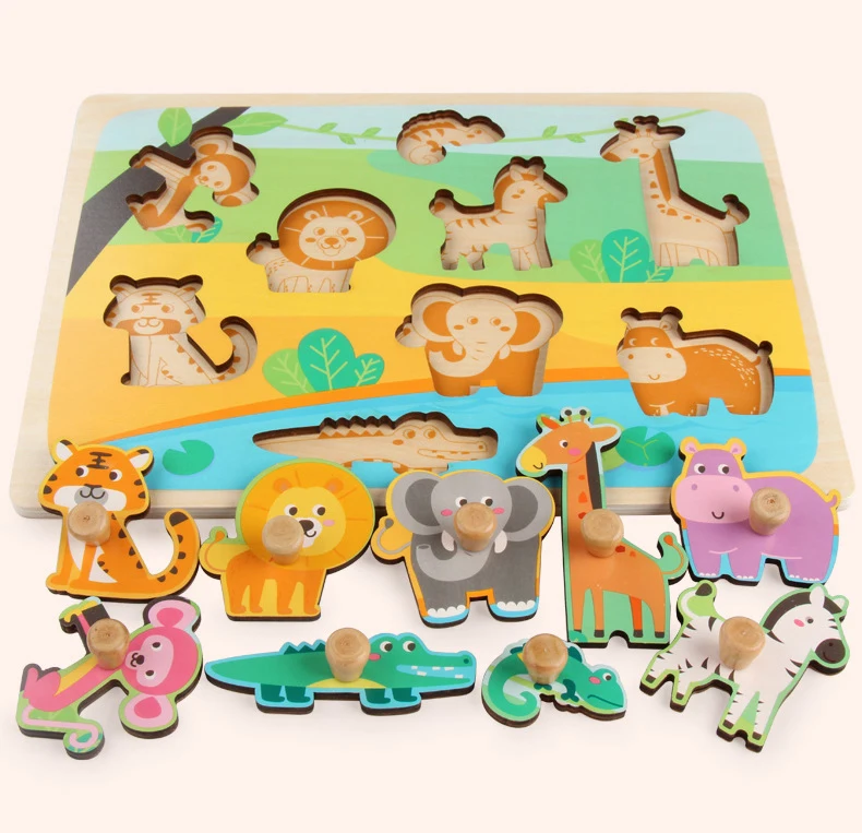 Montessori Kids Wooden Hand Grab Board Puzzle Toy Baby Learning ...