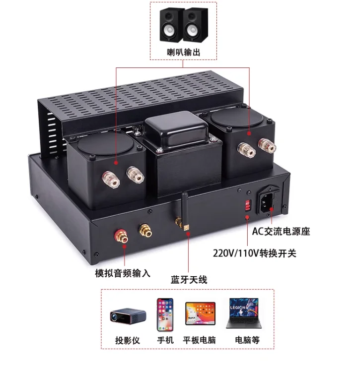 BRZHIFI A21 Electronic Tube bile machine power amplifier hifi front and rear stone effect catch up with EL34 BT5.0 details