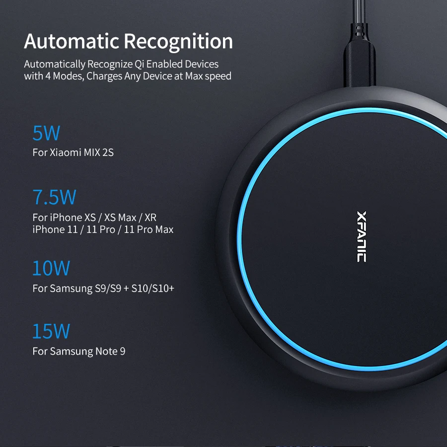 Xfanic W101-02 15 Вт Беспроводное зарядное устройство 10 Вт беспроводной телефон зарядное устройство Cargador Inalámbrico для устройств Qi сертификат зарядного устройства