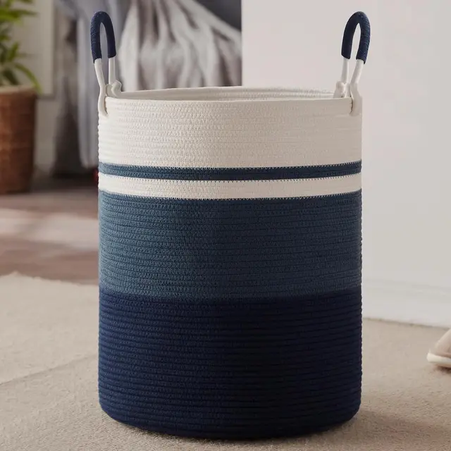 Large Cylinder Shape Hand Woven Jute Cotton Rope Baskets for Storage for Laundry Dog Basket