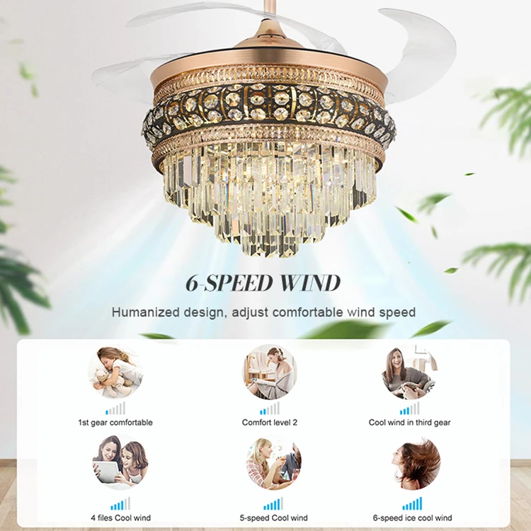 Replaceable Crystal Cover ABS Blade Decorative DC Motor Ceiling Fan With Led Light