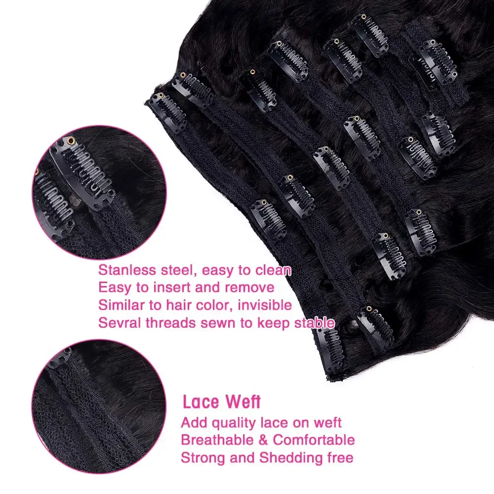Body Wave Clip In extensões de cabelo humano 8 peças 120G cor natural 1B Remy cabelo humano para mulher_voghion.com