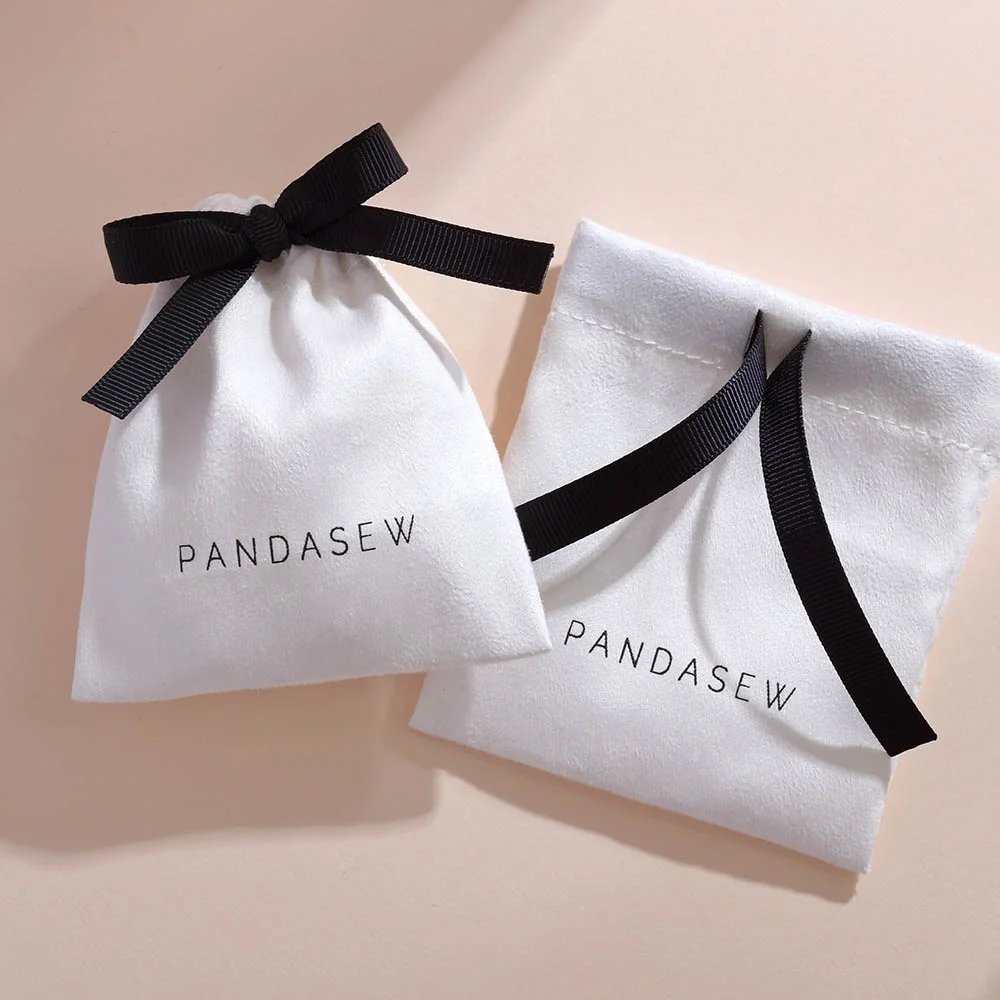 PandaSew custom jewelry packaging Printed Logo Drawstring Bag Suede Jewelry Pouch