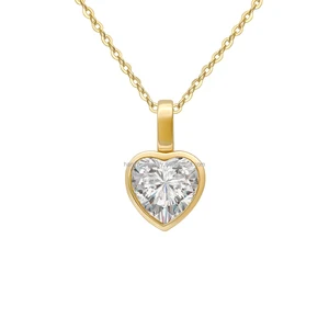 Trendy Jewelry AU585 14K Solid Gold  Heart Moissanite / Lab Diamond Pendant Necklace for Women & Children Support Customization