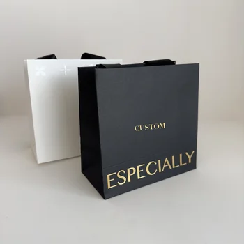Various Styles Custom Luxury Ribbon Handle Boutique Shopping Packaging  Recycle Tote gift paper bag