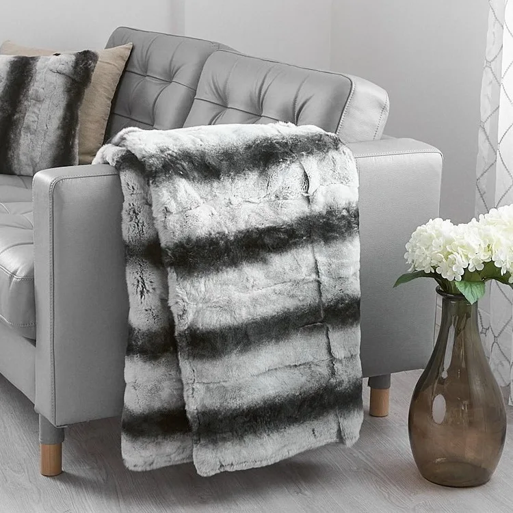 Luxury Super Soft Fluffy Throw for Sofa Bed Fuzzy Plush Shaggy Fall Throw Real Rex Fur Winter Blanket For Home Hotel