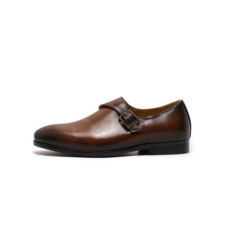 
Мужские кожаные лоферы с пряжкой и ремешком; официальная обувь из натуральной кожи 