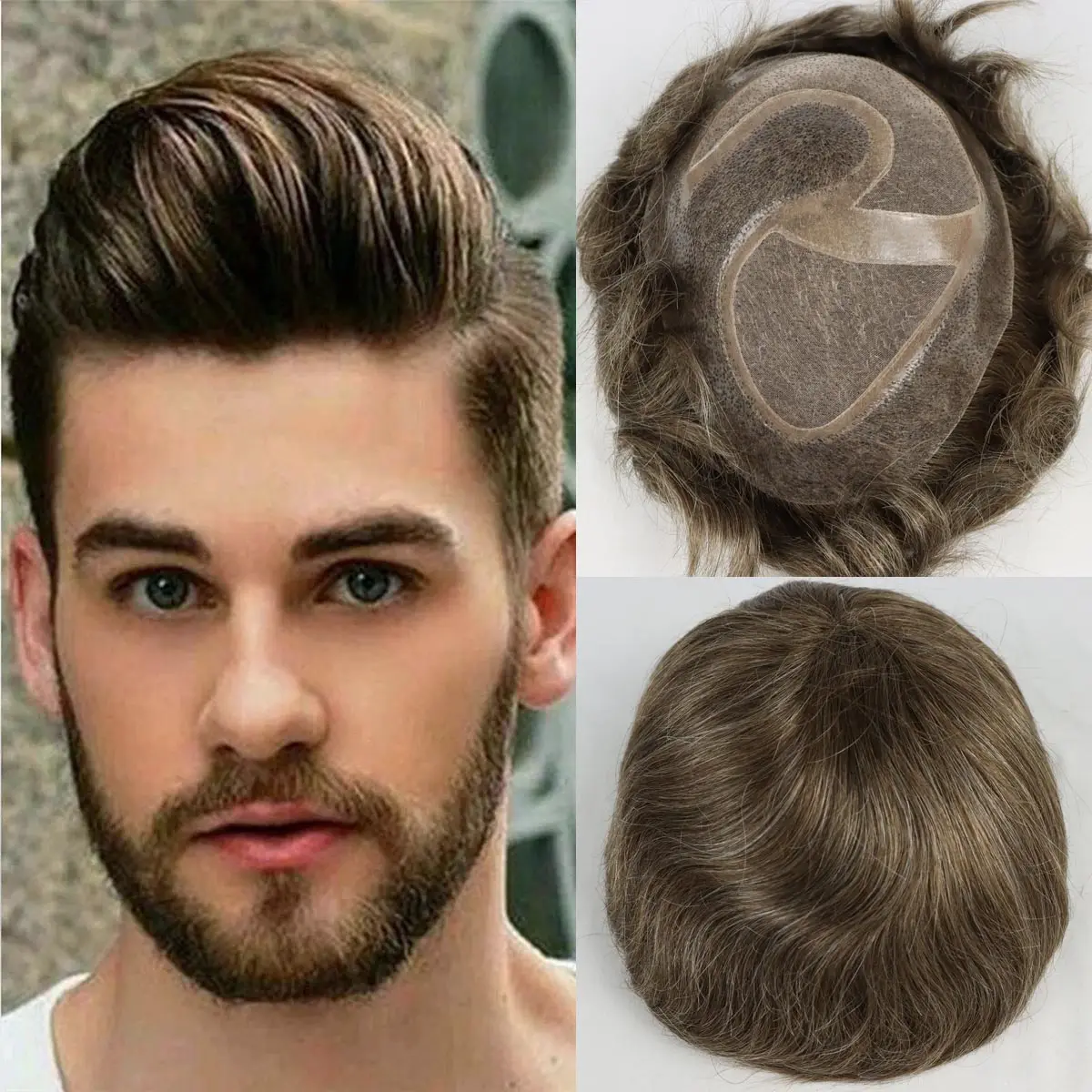 7 Brown Color With 20% Grey Hair Fine Mono Men Wigs Hair Replacement System  Thin Skin Natural Hairline Men's Toupee Human Hair - Buy Men's Toupee Human  Hair,Human Hair Toupee African American,Human