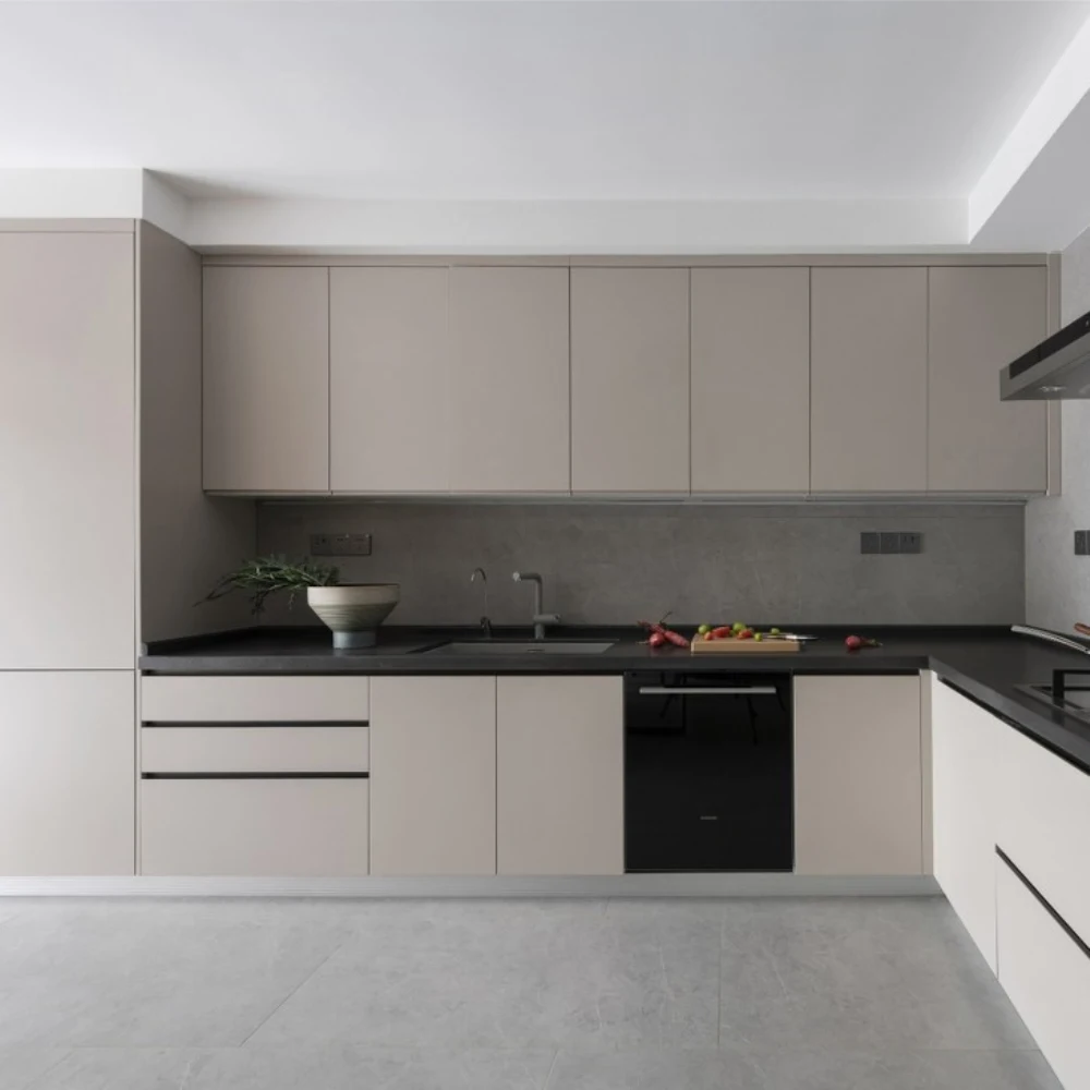 Custom Modular Modern Glossy White Lacquer Kitchen Cabinets Furniture Set With Marble Island