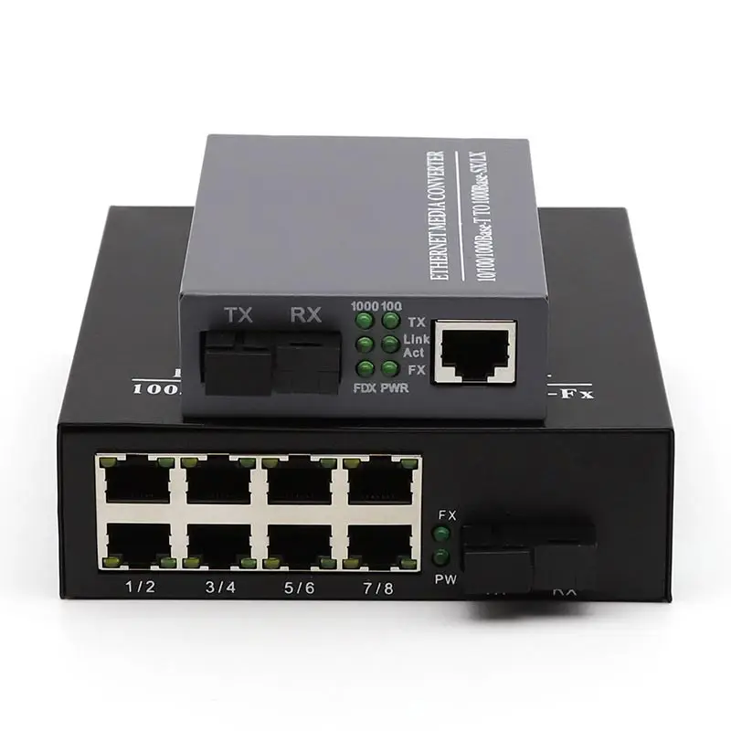 Uguqulisi we-Media, i-8 RJ45 Fiber Optic Converter, SC Port, i-Gigabit Ethernet Switch, i-Fast Reliable Plug and Play Adapter