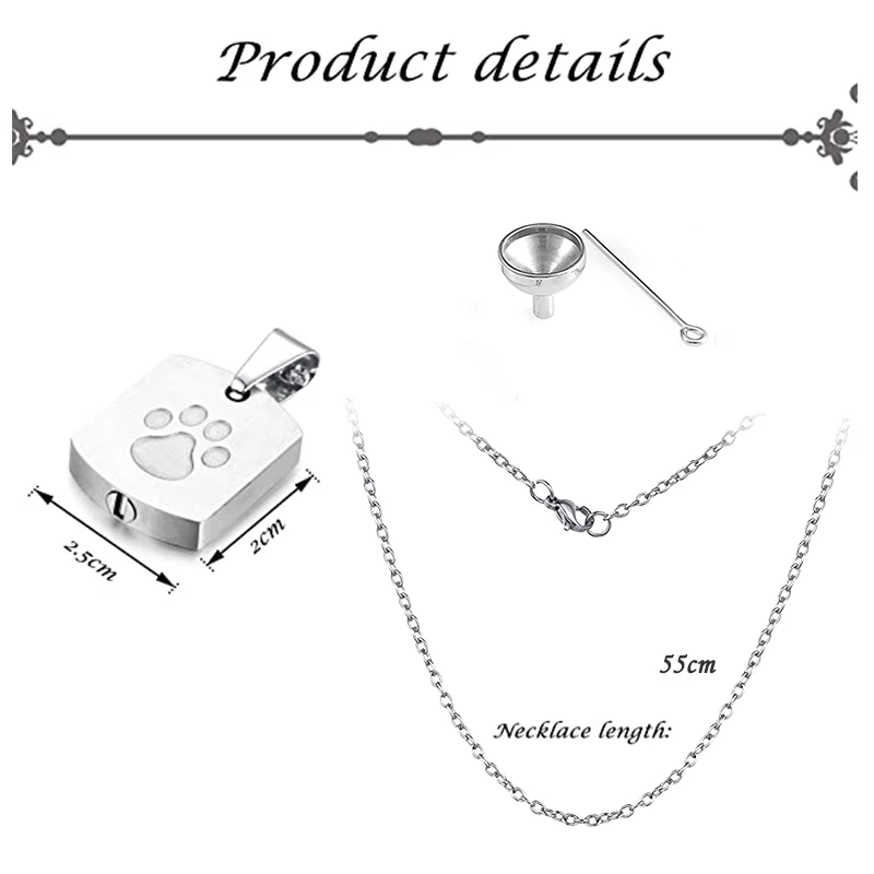 Pet Urn Necklaces for Ashes Paw Print Memorial Ash Pendant Necklace Cremation Keepsake Jewelry for Dog's Ashes with Filling Kit