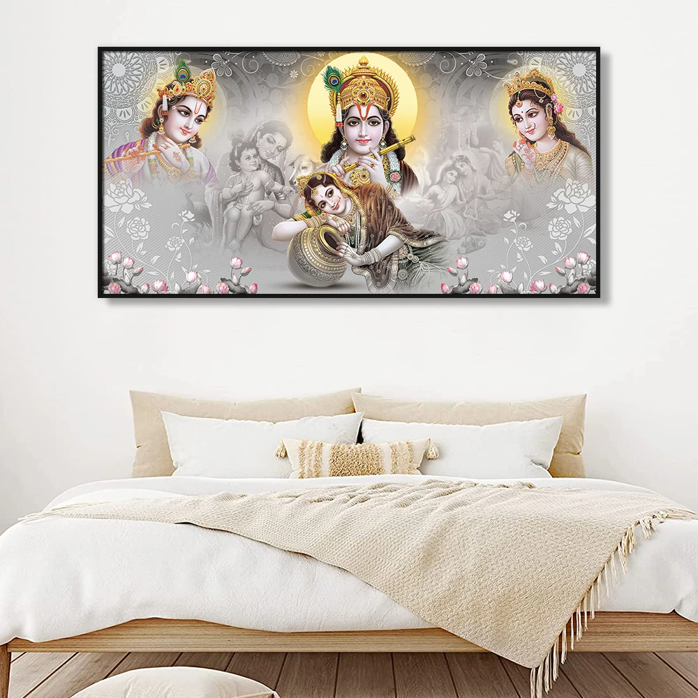 印度教金甘尼萨神庙大象神画画布海报印刷宗教艺术壁画客厅装饰, image size:1000x1000