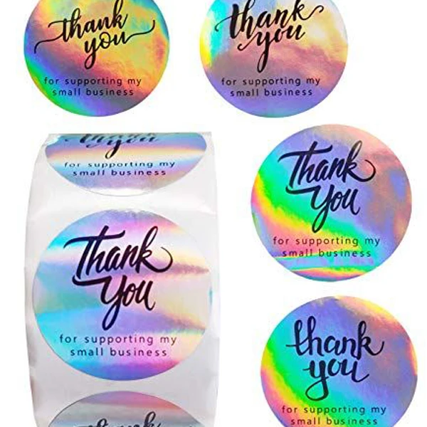 Round Shape Adhesive Holographic Stickers Rainbow Holo Stickers for Business Boutiques Shop