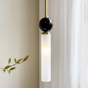 JACKSUN Marble and Solid Copper Bedroom Headboard Pendant Light Italian-Style Single-Head Bar Pendant Light