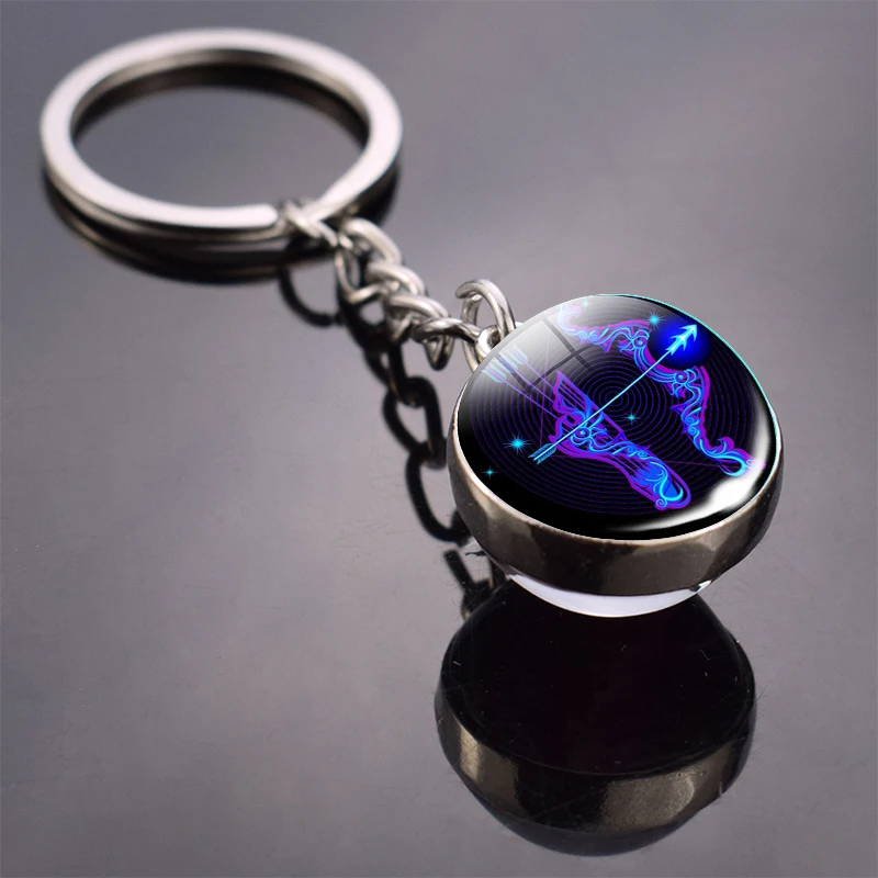 OEHEDOU Zodiac Constellation Keychain - Pisces Horoscope Gift, Stainless Steel, With Velvet Bag