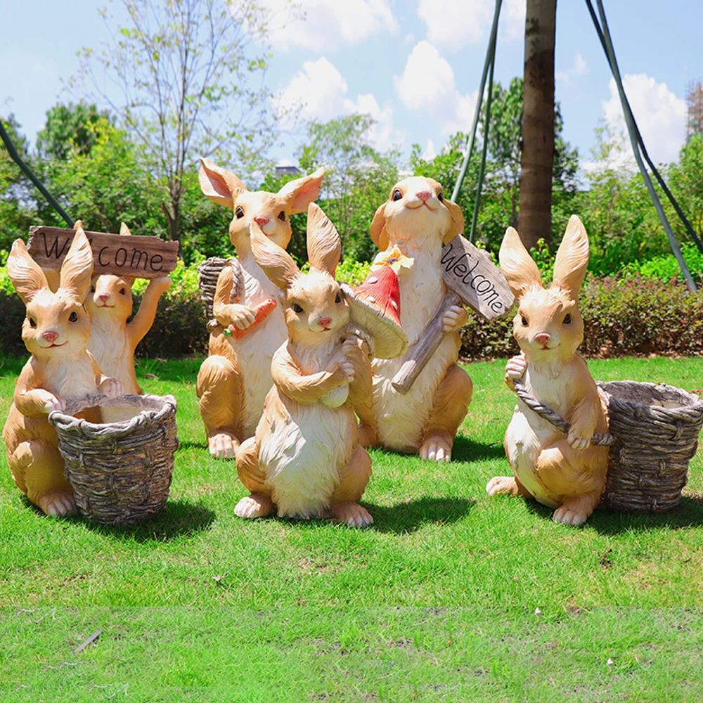 Factory Wholesale Realistic Resin Bunny Figurines Fiberglass Rabbit Statues For Easter Garden