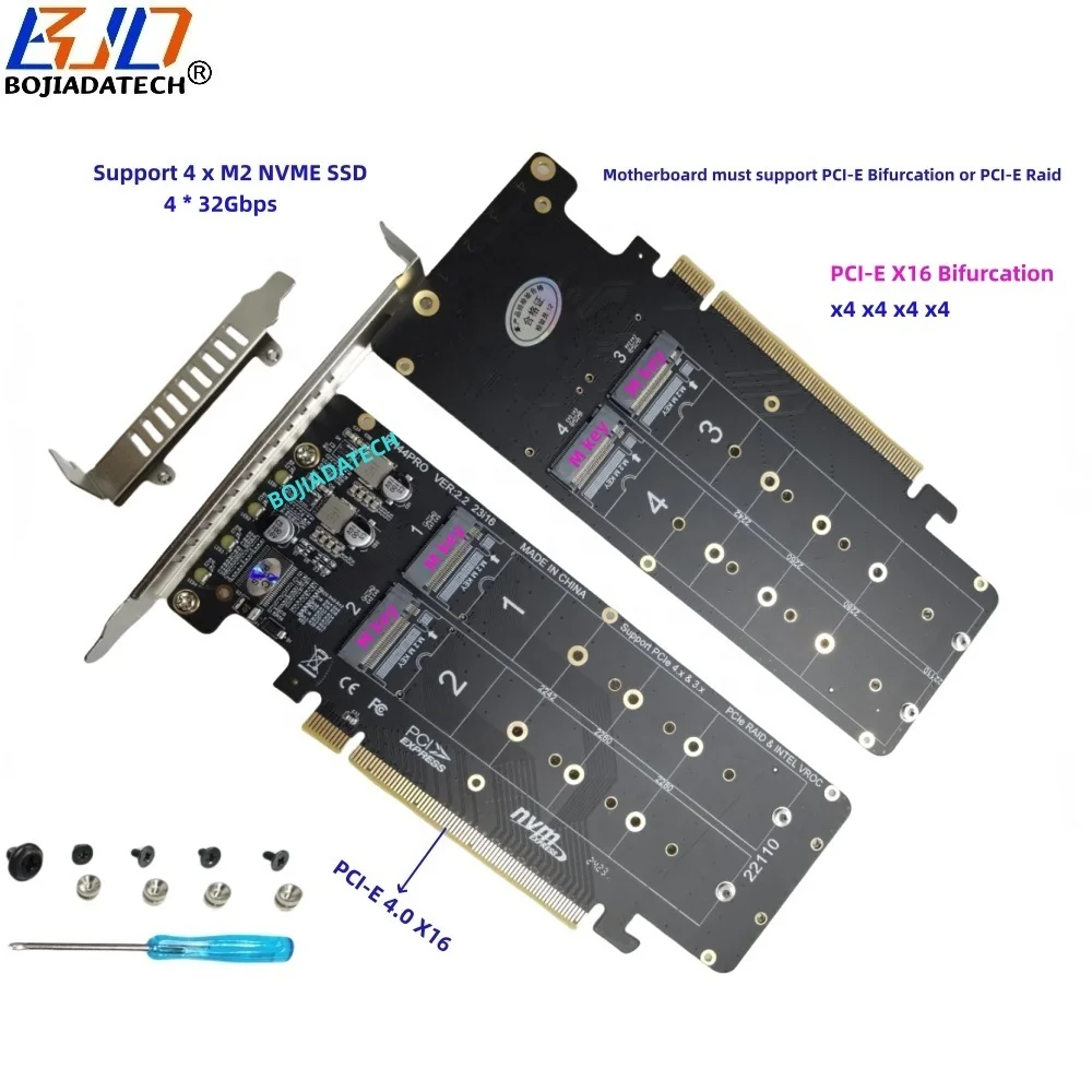 BOJIADATECH 4 M.2 NVME SSD Adapter Card - Pcie 16X Support