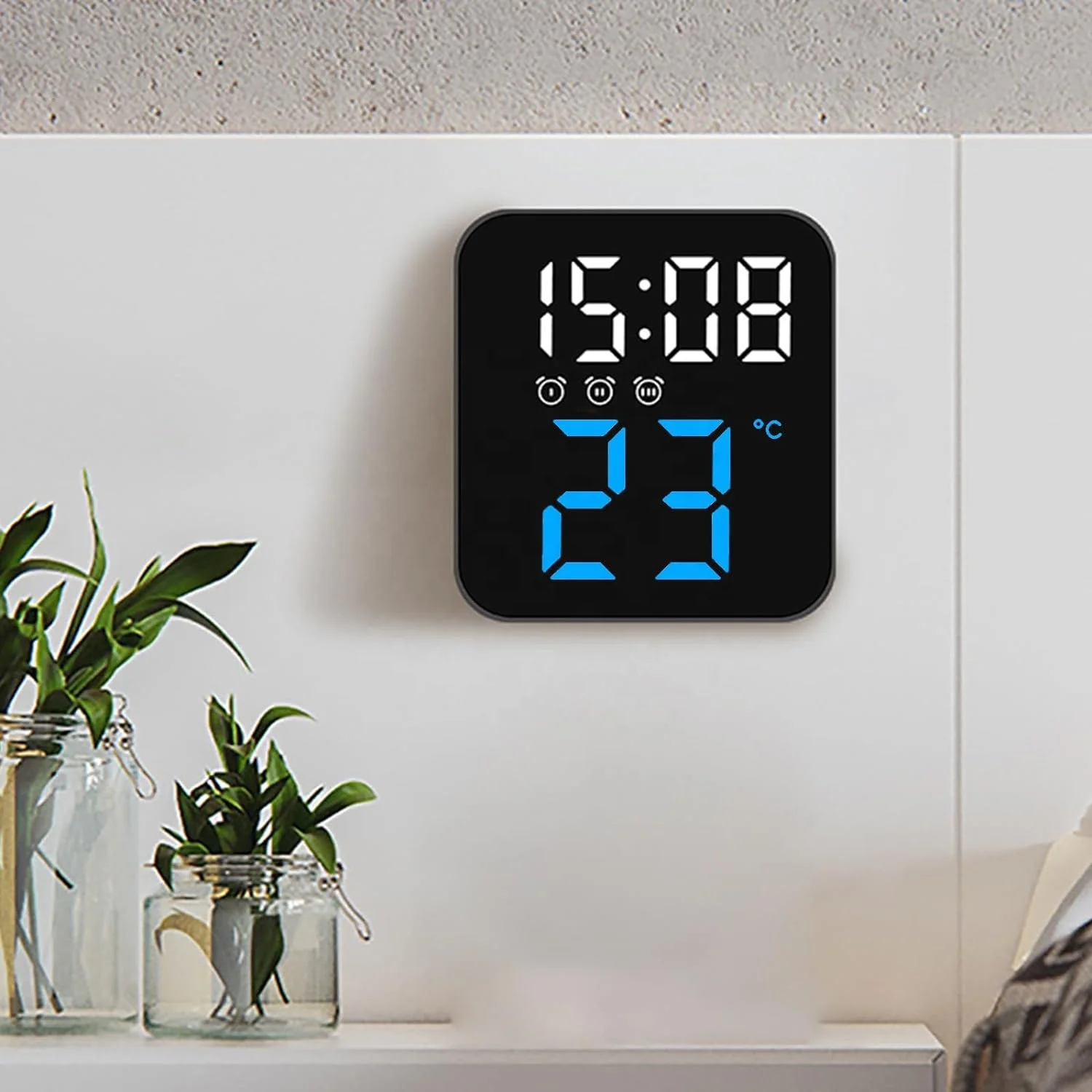 LED Mirror Digital Alarm Clock Electronic Temperature Wall Table Snooze Clock USB Watch Nightlight Home Office Smart Alarm Clock
