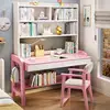 Escritorio y silla de madera maciza de color blanco rosado con altura regulable
