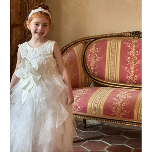 ODM White Sleeveless Tulle Ruffles Layered Dress Embroidery Princess Inspired Princess Dress for Girl Performance Parties