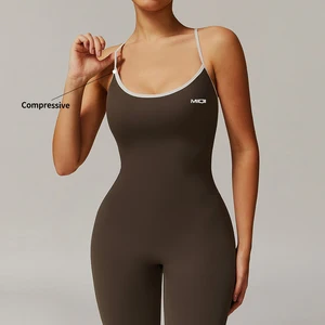 Custom Nylon Womens One Piece Tummy Control Yoga Bodysuit Sleeveless Jumpsuits Active Wear Workout Yoga Bodysuits
