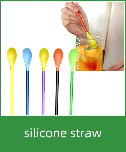 2023 hot sale custom Reusable Food Grade Silicone Drinking Straw for Drinking Bubble Tea, Milkshakes with Cleaning Brush