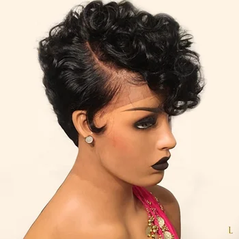 Short Pixie Curly Wig Natural Color Virgin Brazilian Human Hair Pixie Lace Front Wigs With Baby Hair