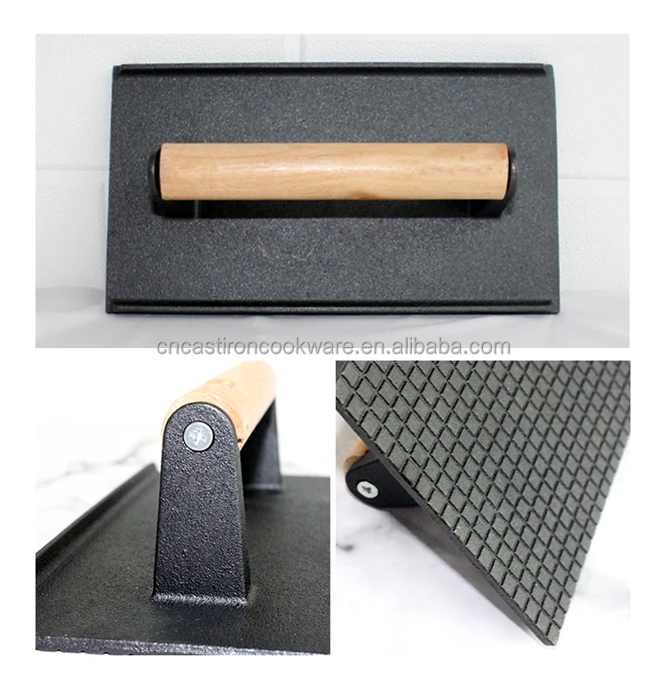 Cast Iron Burger Square Meat Press Flat Grill Press