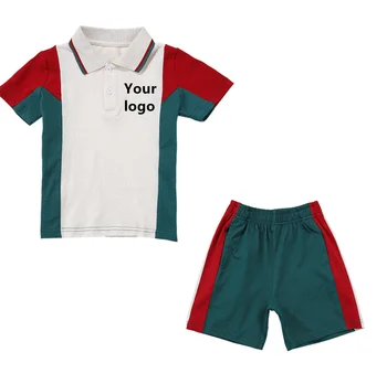 Low MOQ wholesale school uniform polo shirt shorts skirts summer sports set primary school
