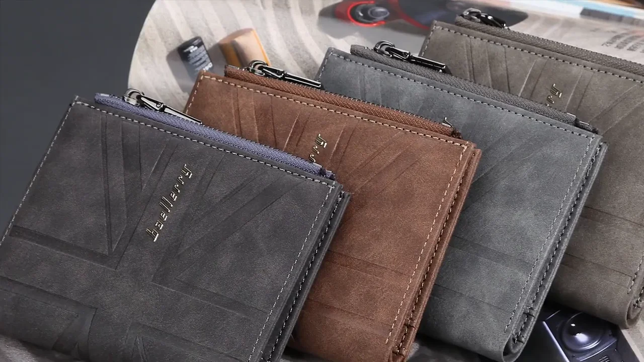 Baellerry Minimalist Double Zipper Mens Leather Wallets Slim Rfid Multi