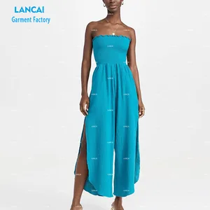 Apparel Manufacturer Custom Design Womens Clothing Wide Leg Jumpsuit Casual Dress Pure Color