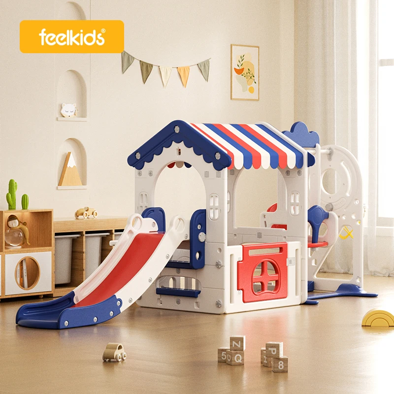 Feelkids Dream Tent Playhouse Plastic Swing and Slide Set for Kids Indoor-White for Shopping Mall & Daycare