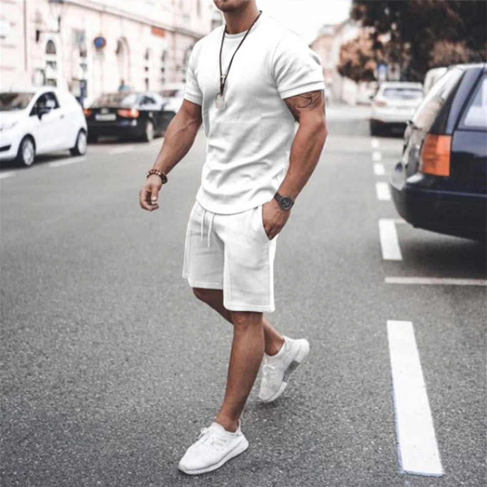 Custom Training Wear 2 Piece Outfits Men T Shirt Set Casual Tracksuit Man Shorts Sets424_voghion.com