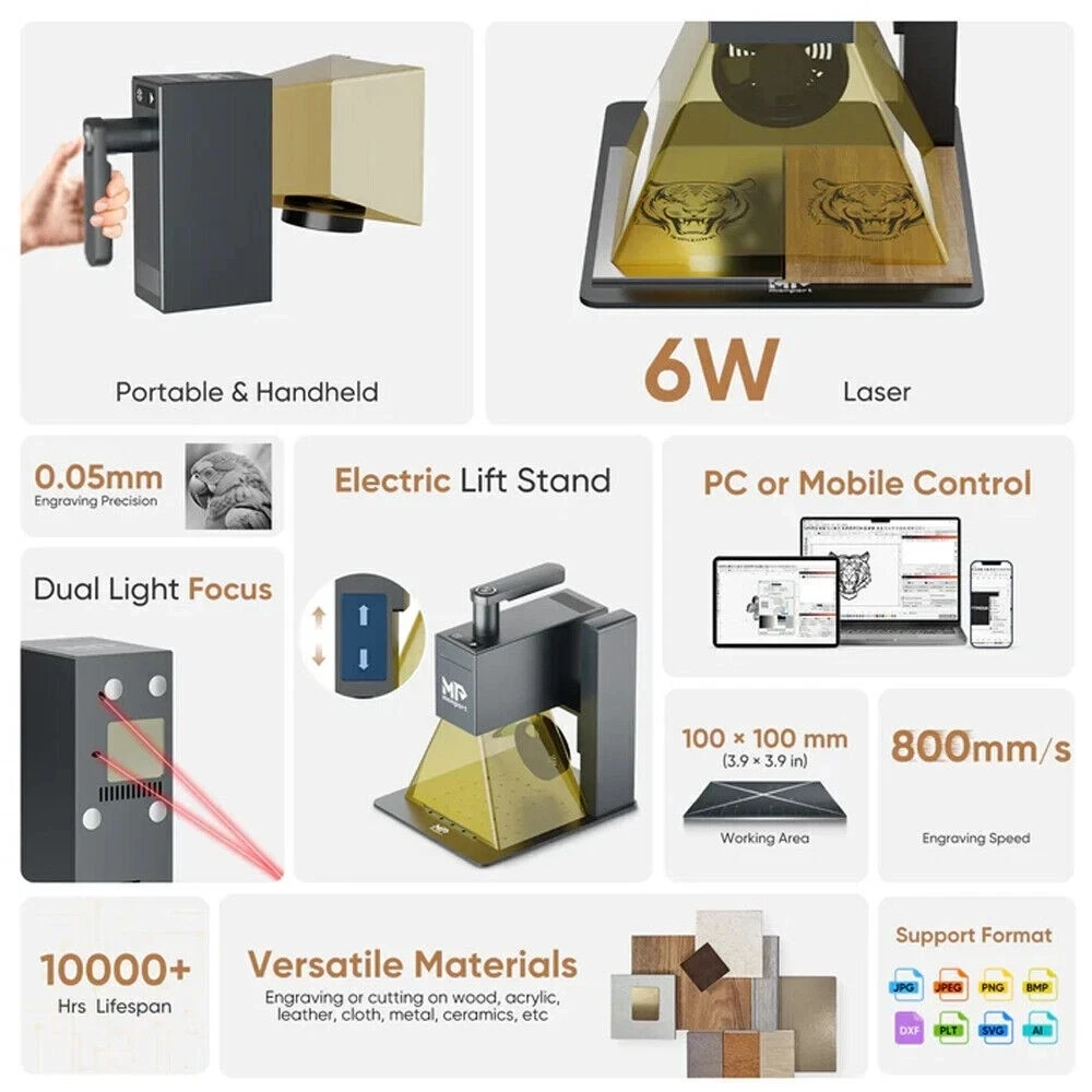 2 Basic Laser Engraver Handheld Engraver High Precision Portable Engraving Machine for Wood Kraft Paper Leather