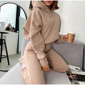 Custom High Quality Female White Tracksuits Good Long Sleeve Hoodie Jogging Pants Set in Packaging for Women Unisex