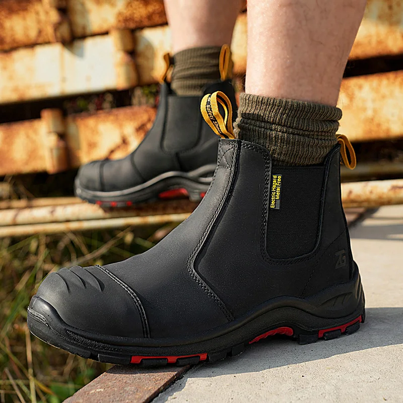 L603-1 No Lace Design Safety Boots Black , Nubuck Leather Smash