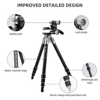 Fotopro Professional Dslr Shooting Photographic Heavy Duty Carbon Fiber Tripod for Bird Watching Hunting Outdoor detail image