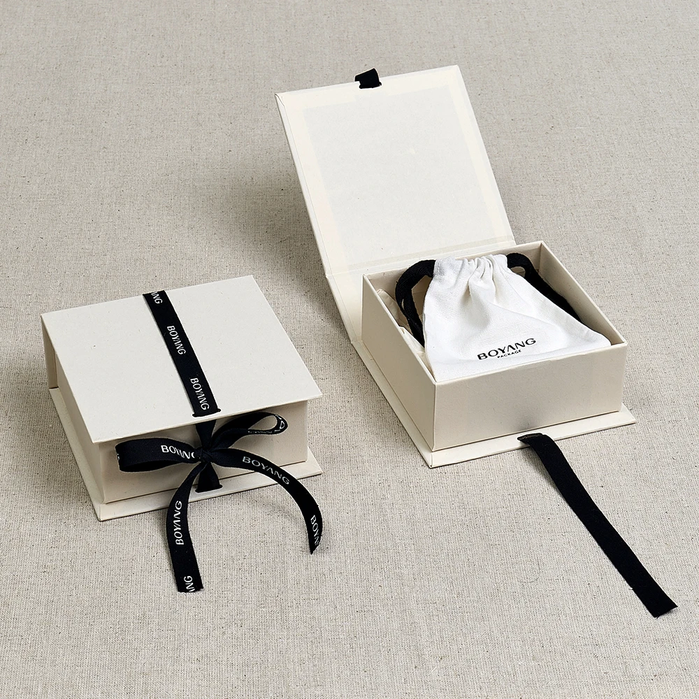Custom Eco Friendly Recyclable Paper Cardboard Book Style Jewelry Packaging  Box With Ribbon