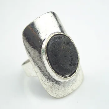 Women Lave Stone Ring Women Ring Jewelry Gift Vintage Look Round Volcanic rocks stone Black Essential Oil jewelry Alloy
